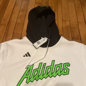 Adidas White Sweatshirt with Vibrant Green Text